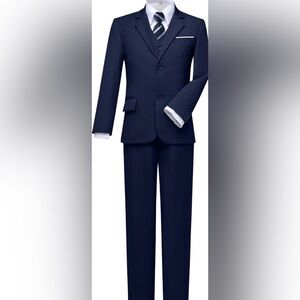 5 Pieces Kids Tuxedo Toddler Slim Fit Suit Navy Blue Size 4T